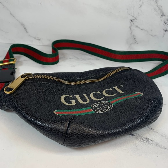 ❌❌ GUCCI Bumbag Belt Bag Black Grained Calfskin Small GG Logo Crossbody Stripe - Picture 7 of 13